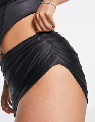 Curve Satin Wrap Skirt Bikini Bottom In Black