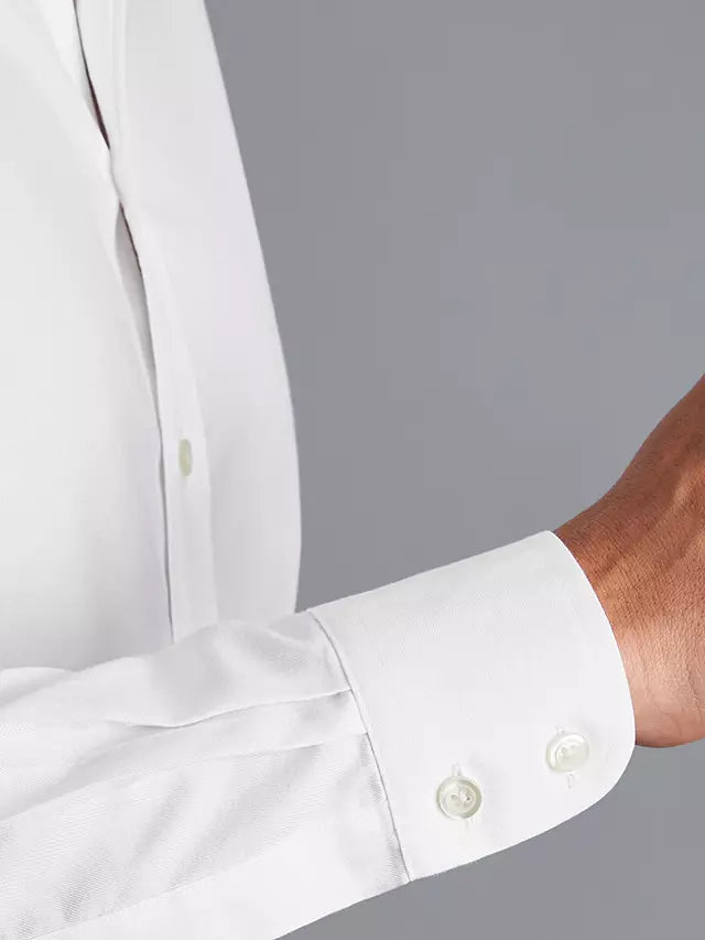 Semi-Cutaway Collar Non-Iron Herringbone Classic Fit Shirt - White