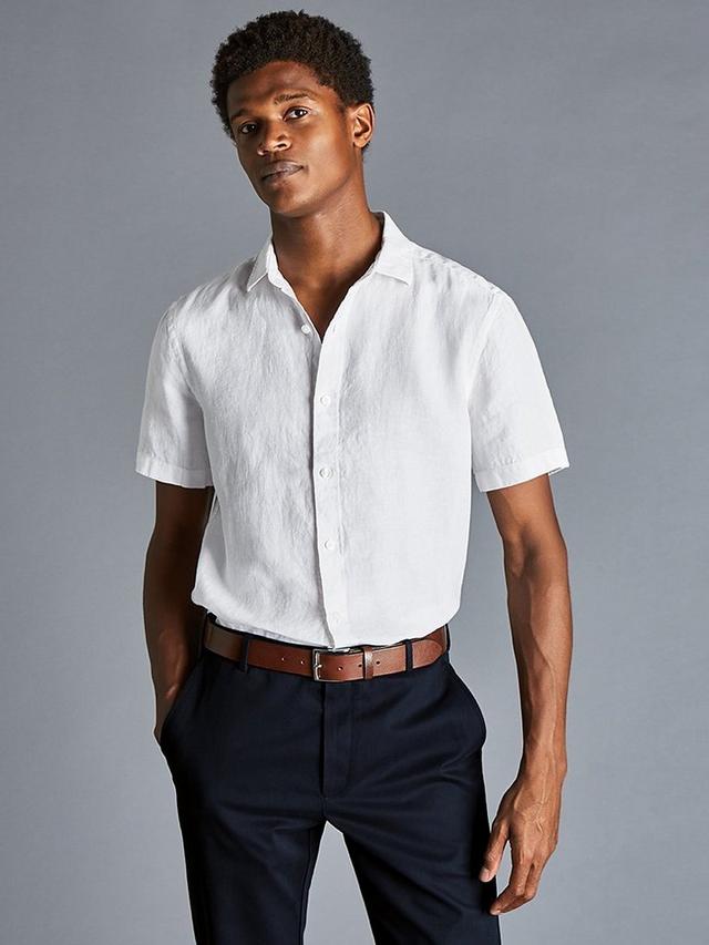 Short Sleeve Pure Linen Classic Fit Shirt - White
