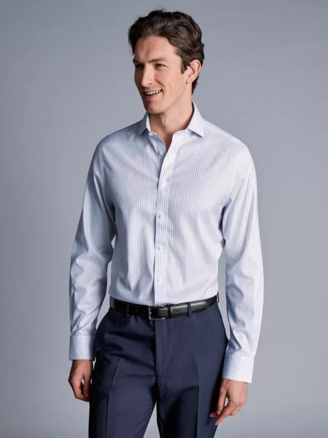 Slim Fit Cutaway Collar Double Stripe Shirt Royal Blue