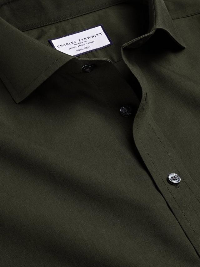 Spread Collar Non-Iron Poplin Shirt - Olive Green