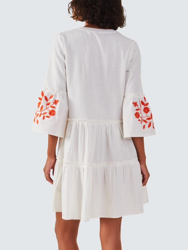 Embroidered Flute Sleeve Beach Dress, Ivory