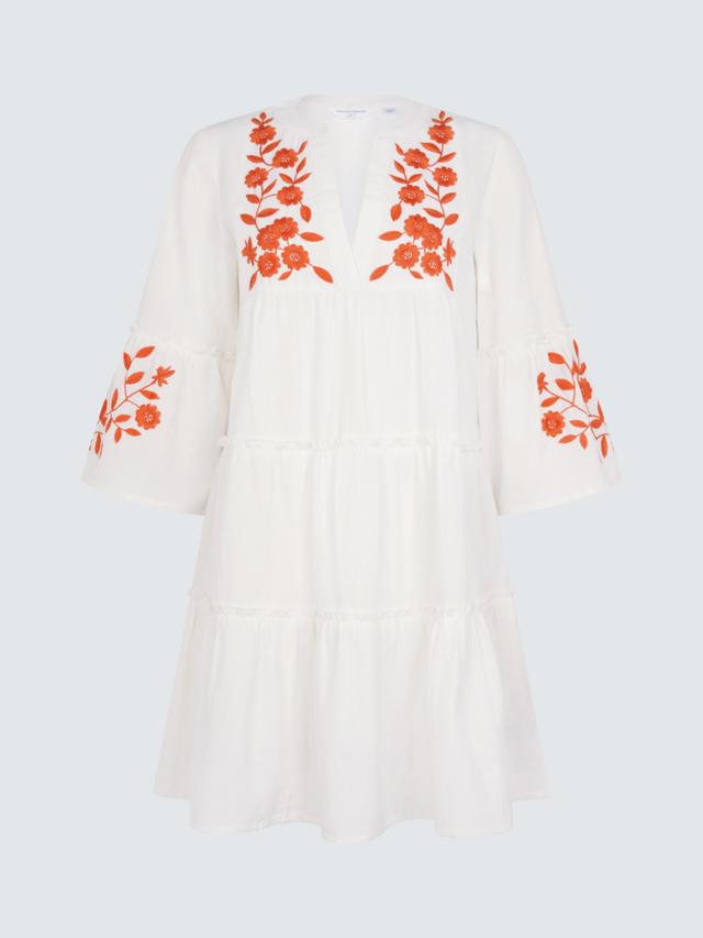 Embroidered Flute Sleeve Beach Dress, Ivory