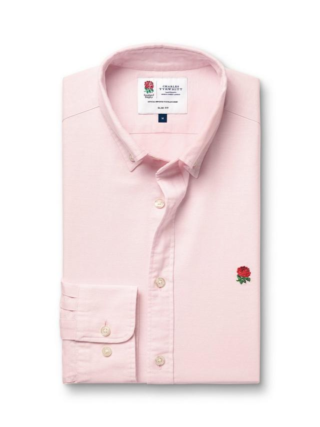 England Rugby Button-Down Washed Oxford Classic Fit Shirt - Pink