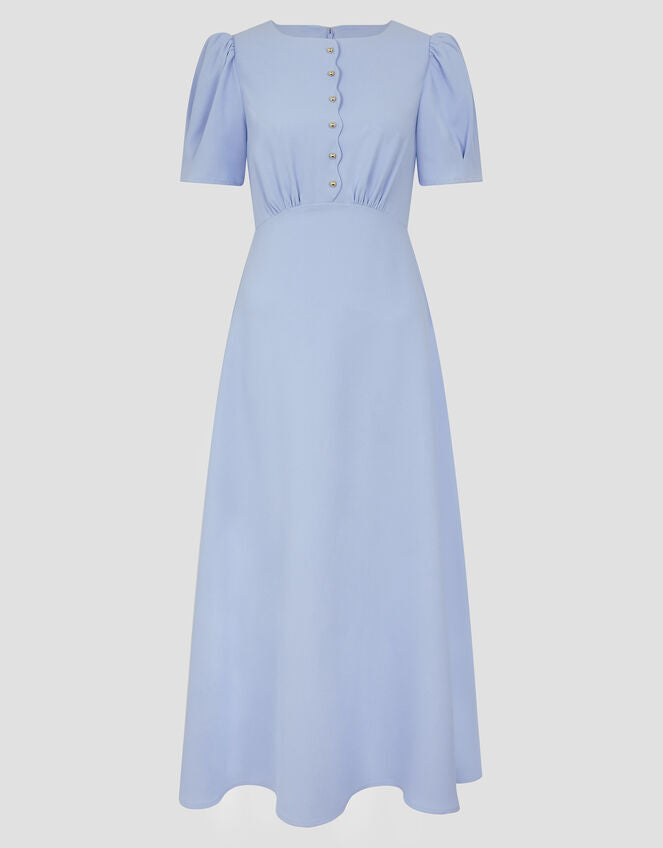 Scallop Trim Midi Dress Blue
