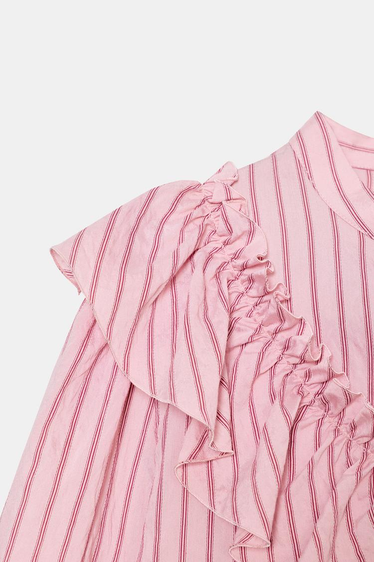 Ruffled Striped Shirt Pink