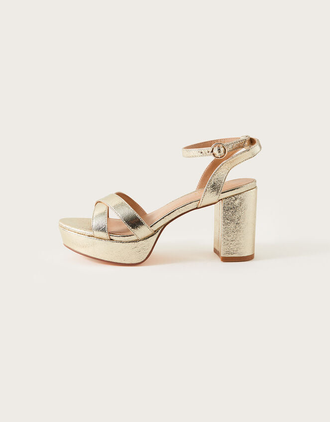Metallic Platform Occasion Heeled Sandals Gold