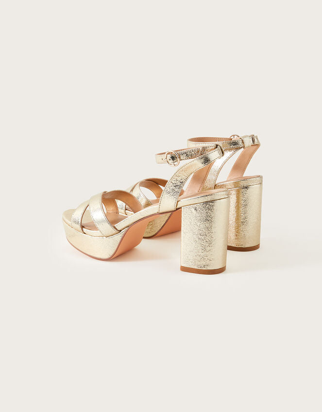 Metallic Platform Occasion Heeled Sandals Gold