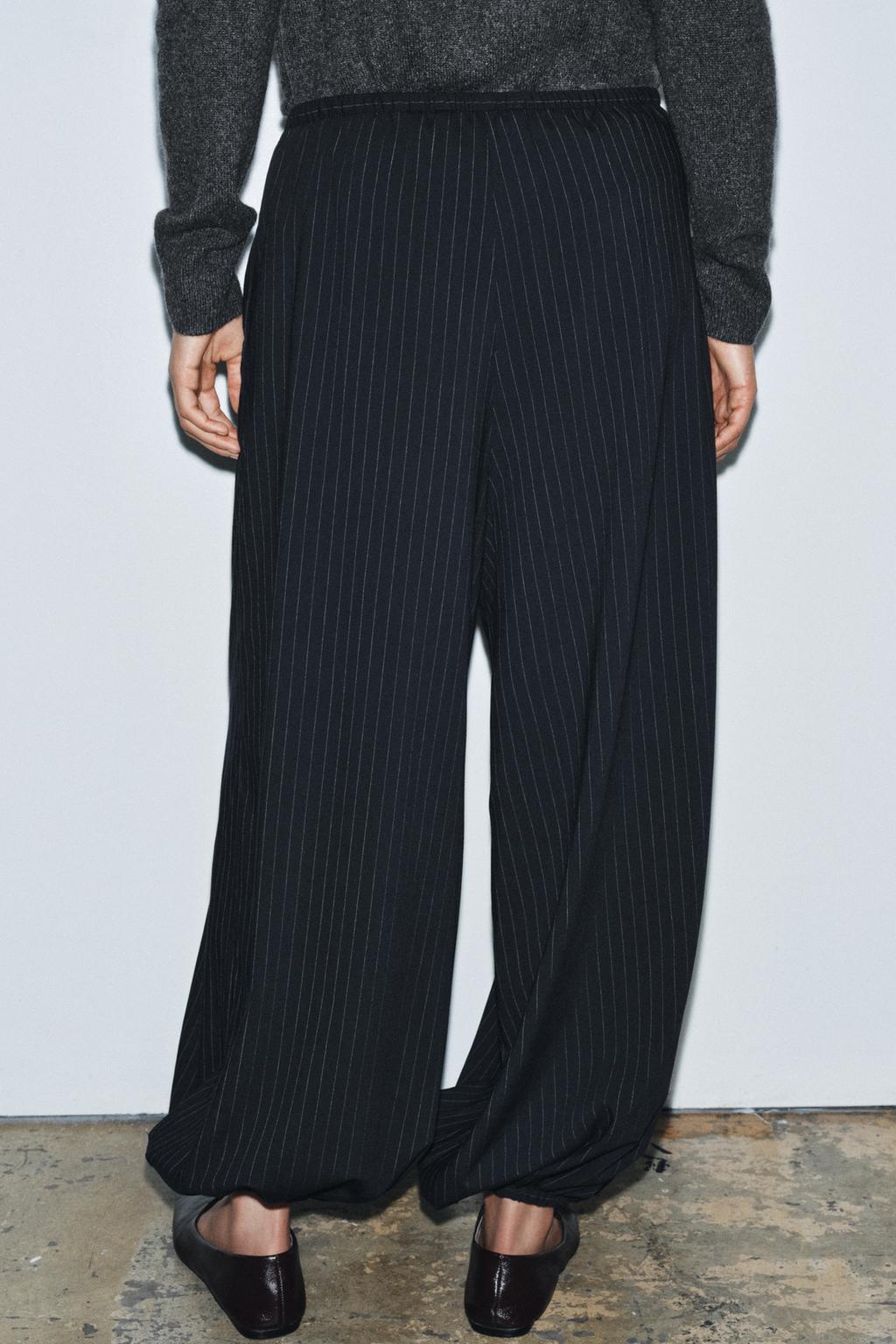 Navy Pinstripe Balloon Trouser