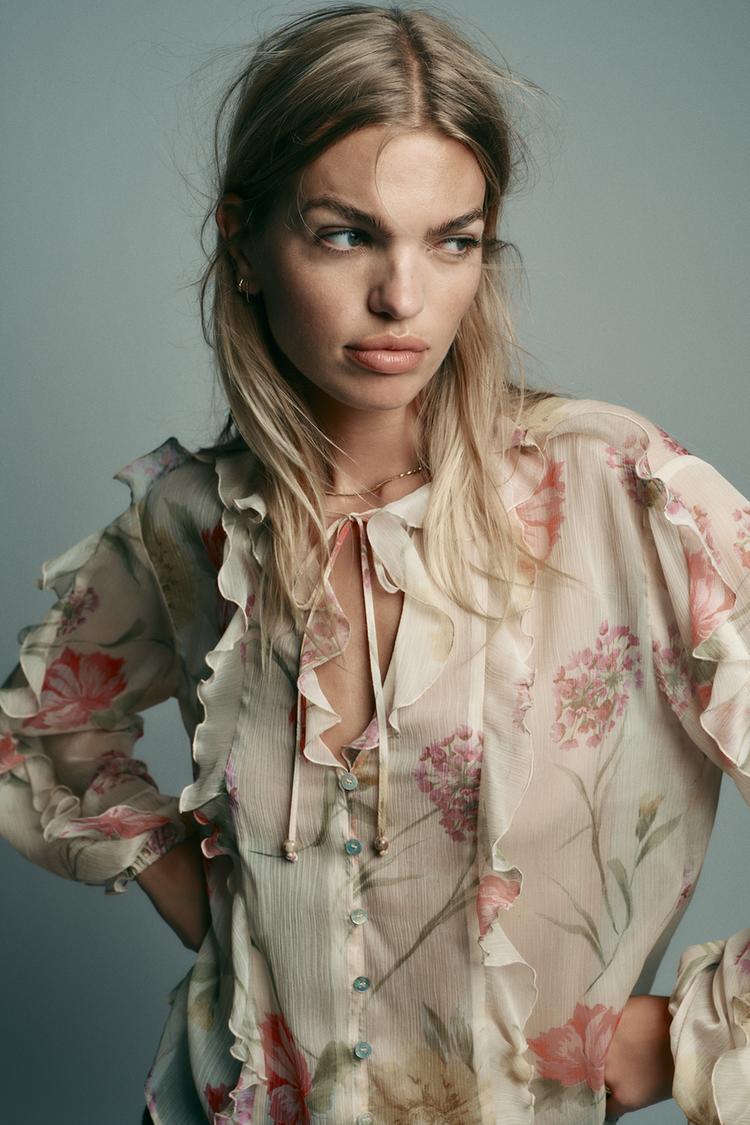 Semi-Sheer Floral Print Shirt
