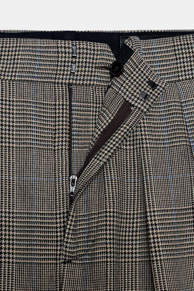 Check Wide Leg Trouser With Drape