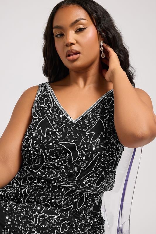 LUXE Curve Black Sequin Embellished Maxi Dress