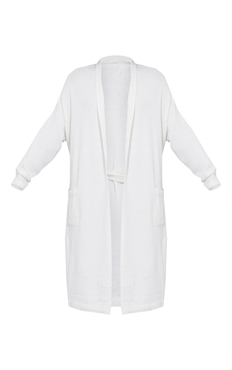 Cream Knitted Slouchy Belted Midaxi Cardigan
