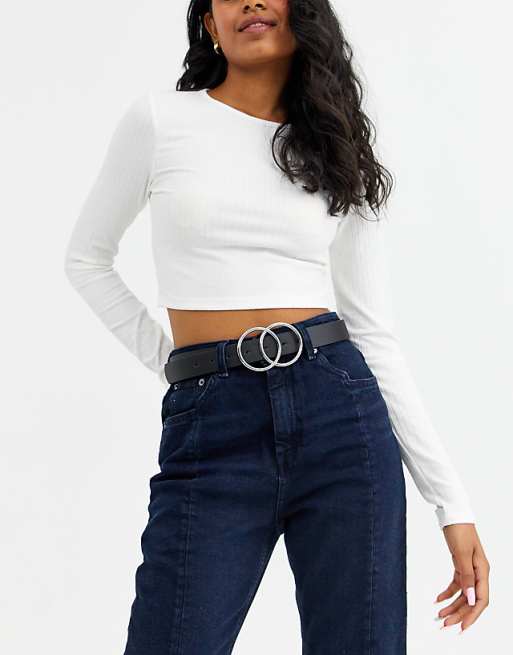 Double Circle Jeans belt with Silver Buckle Black