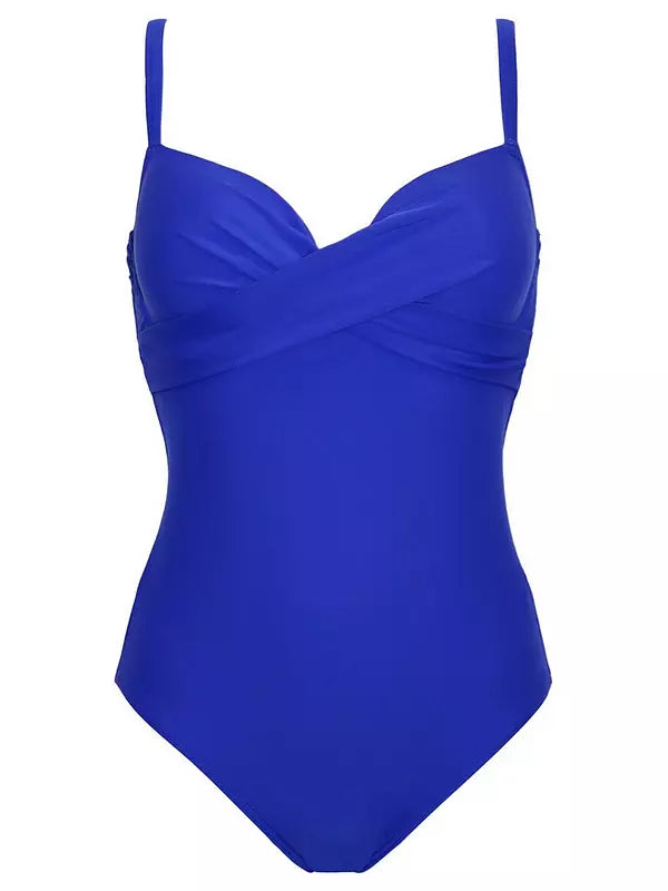 Lightly Padded Underwired Twist Front Tummy Control Swimsuit - Blue