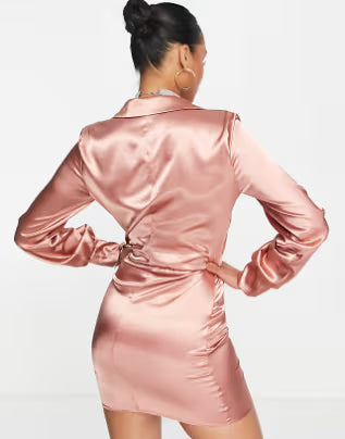 First Distraction Satin Shirt Dress in Blush Pink