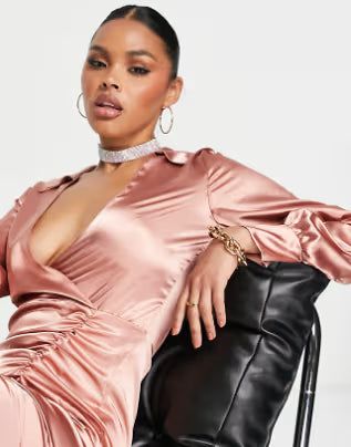 First Distraction Satin Shirt Dress in Blush Pink