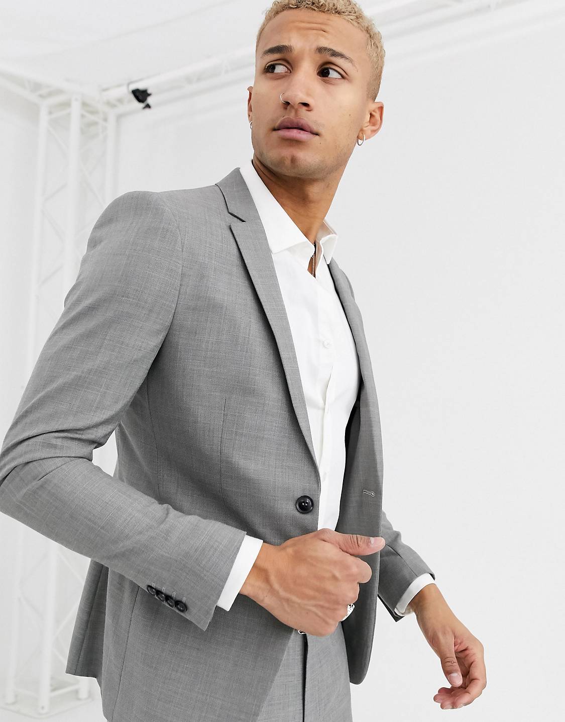 Skinny Single Breasted Suit Jacket in Grey