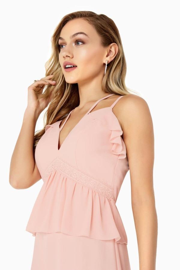 Frill Front Detail Chiffon Strappy Maxi
