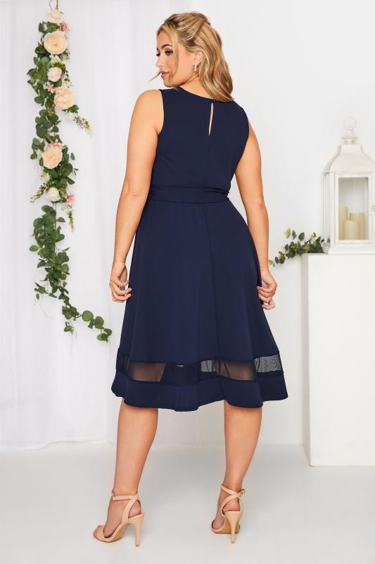 Navy Blue Mesh Panel Skater Dress