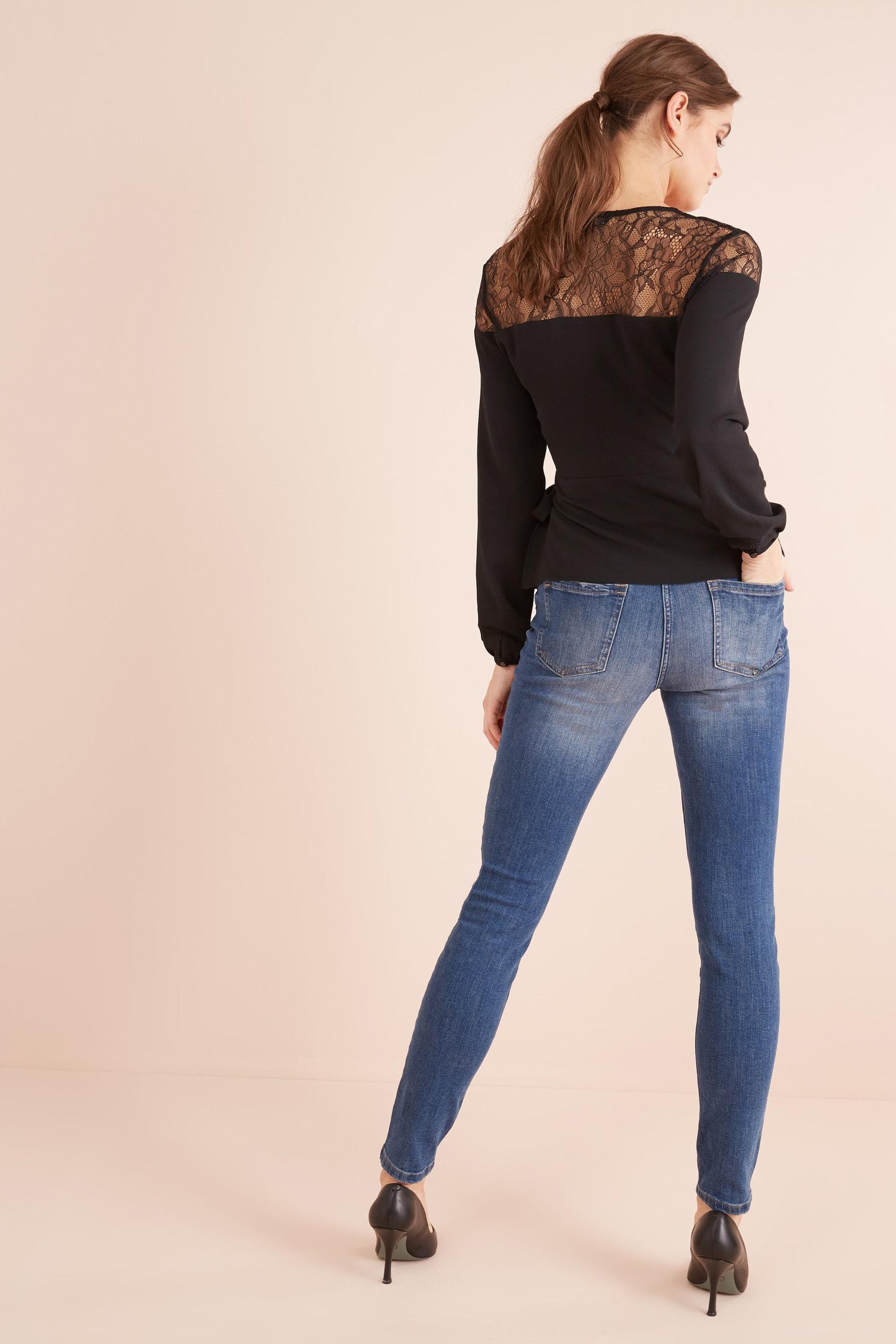 Black Lace Upper Wrap Blouse