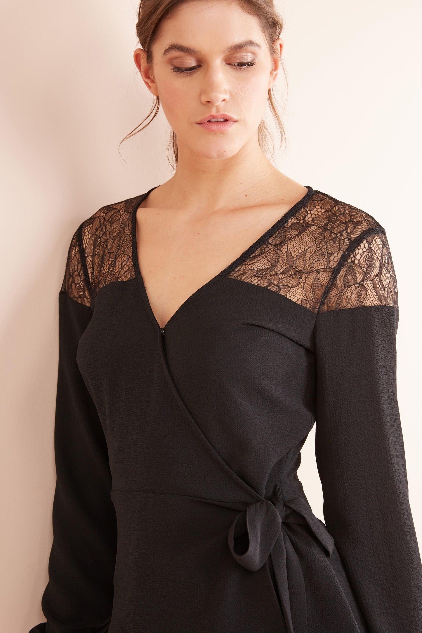 Black Lace Upper Wrap Blouse