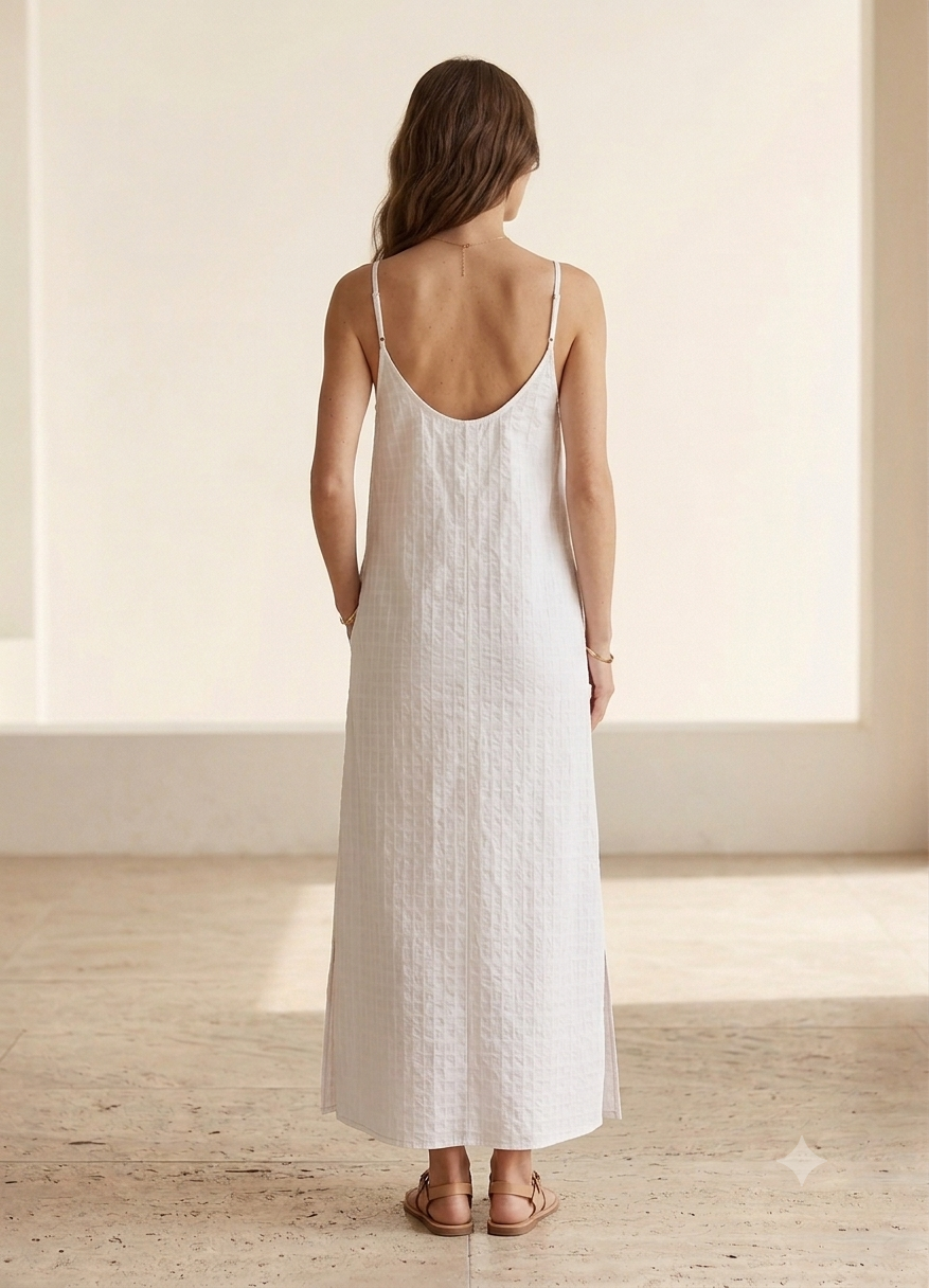 White Textured Cami Maxi Dress
