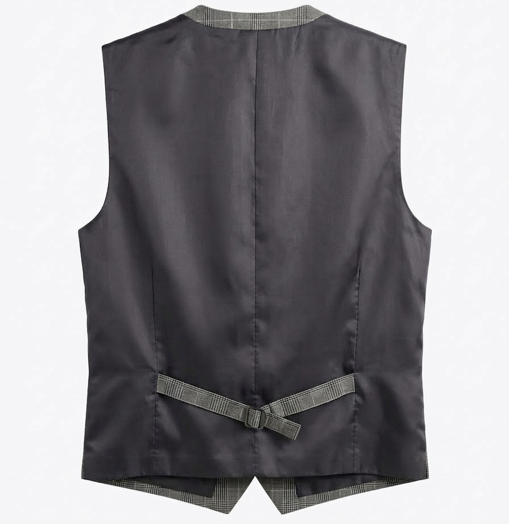 Prince Of Wales Check Suit Waistcoat - Grey