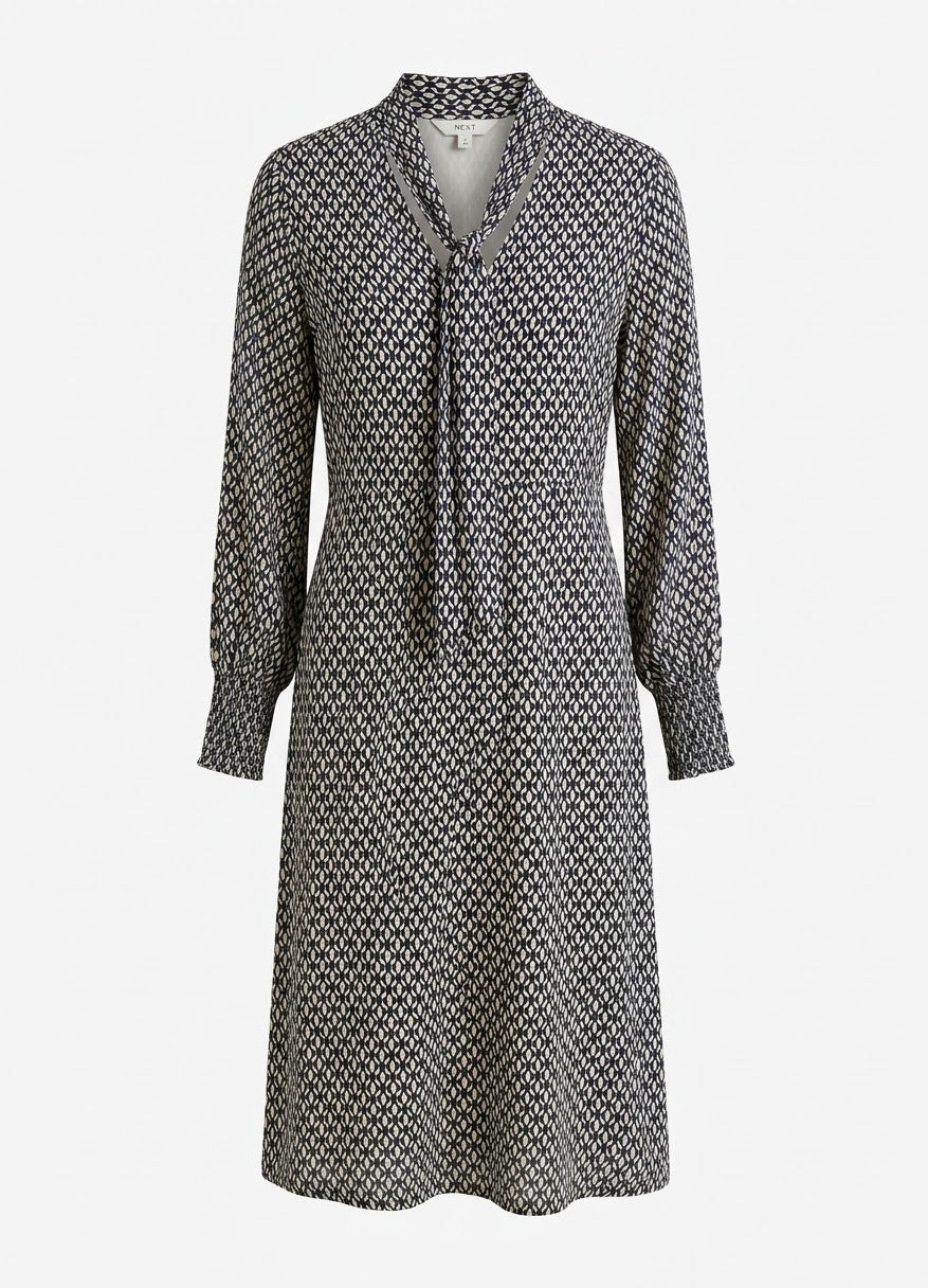 Printed Tie Neck Midi Dress