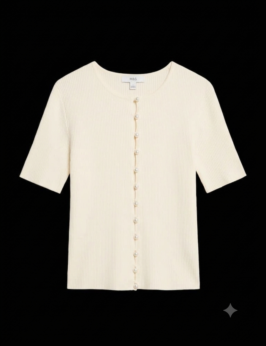 Cream Ribbed Knit Top