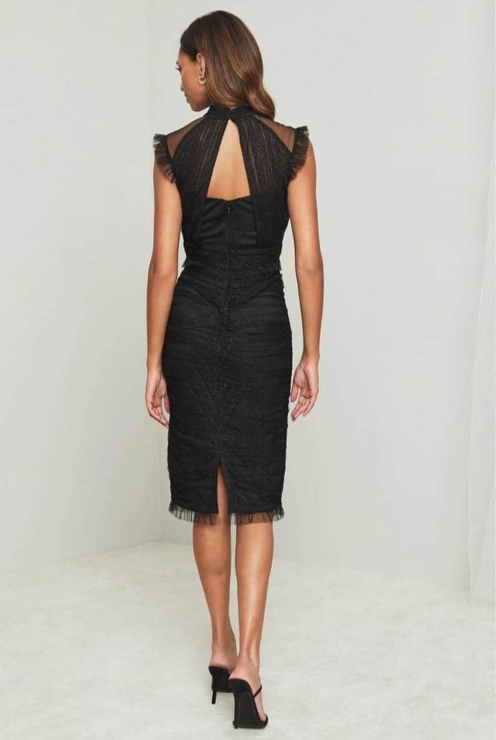 Black Glitter Mesh Midi Dress