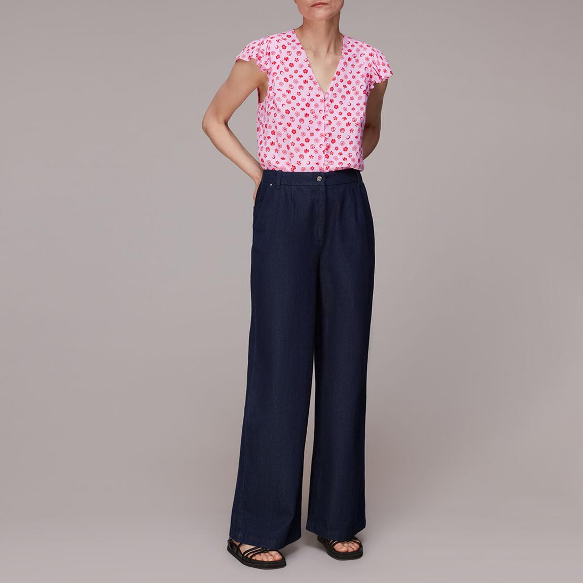 Whistles button front top in pink icon print