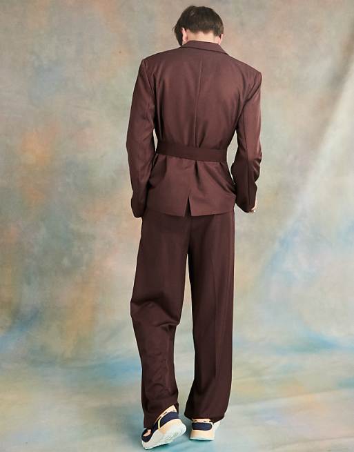 Unisex Asymmetric Belted Blazer Brown
