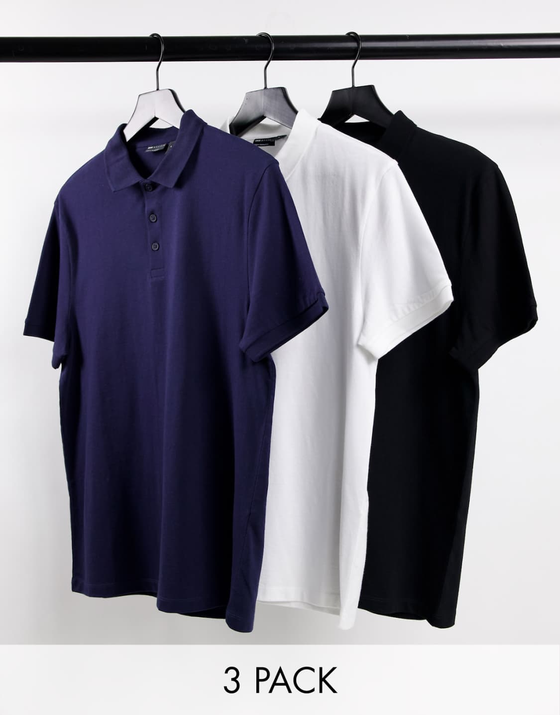 3 Pack Jersey Polo in Navy, White and Black
