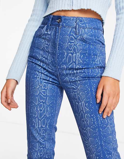 x008 Flare Jeans in Blue Snake Print