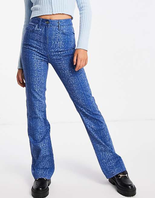 x008 Flare Jeans in Blue Snake Print