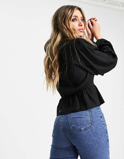 Dropped collar blouse in black