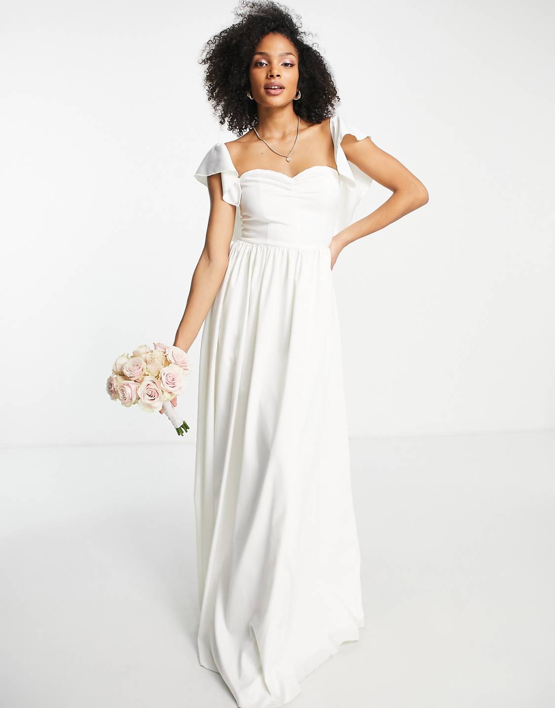 Bridal Pleated Sweetheart Neck Maxi Dress