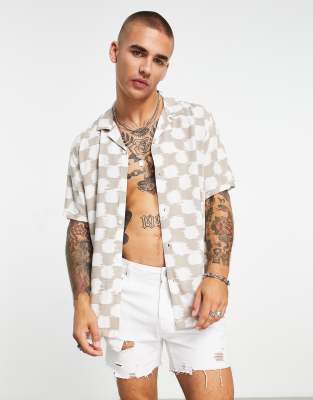 Revere Shirt in Beige and White Check