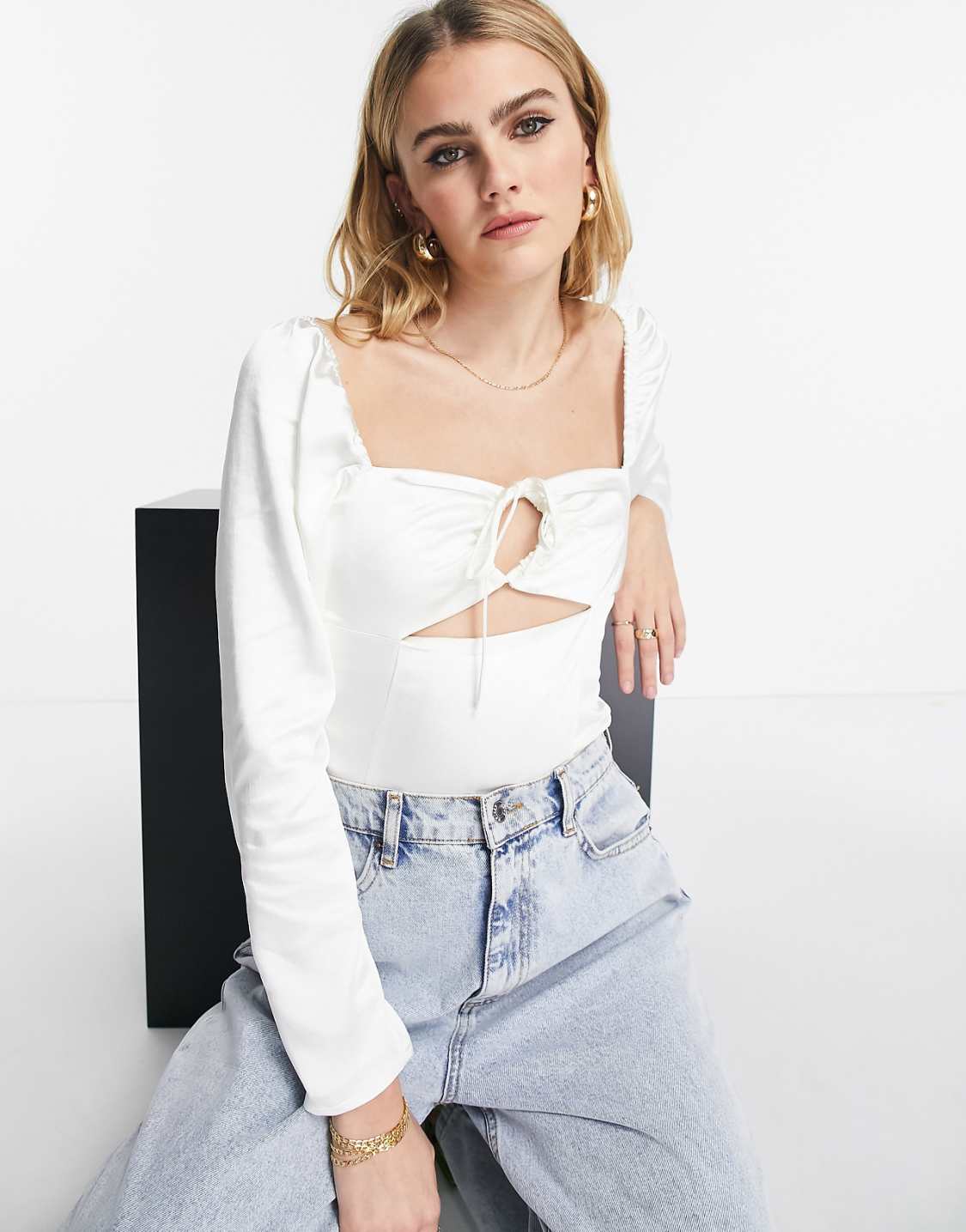 Key Hole Halter Blouse in Ivory