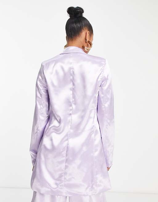 Liquorish satin tailored double breast blazer in dreamy lilac