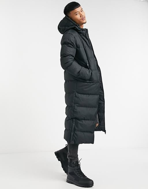 Oversized Longline Puffer Jacket in Black