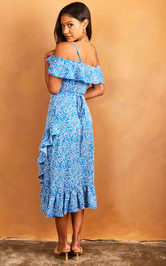 Harri Cold Shoulder Midi dress / Blue Spot