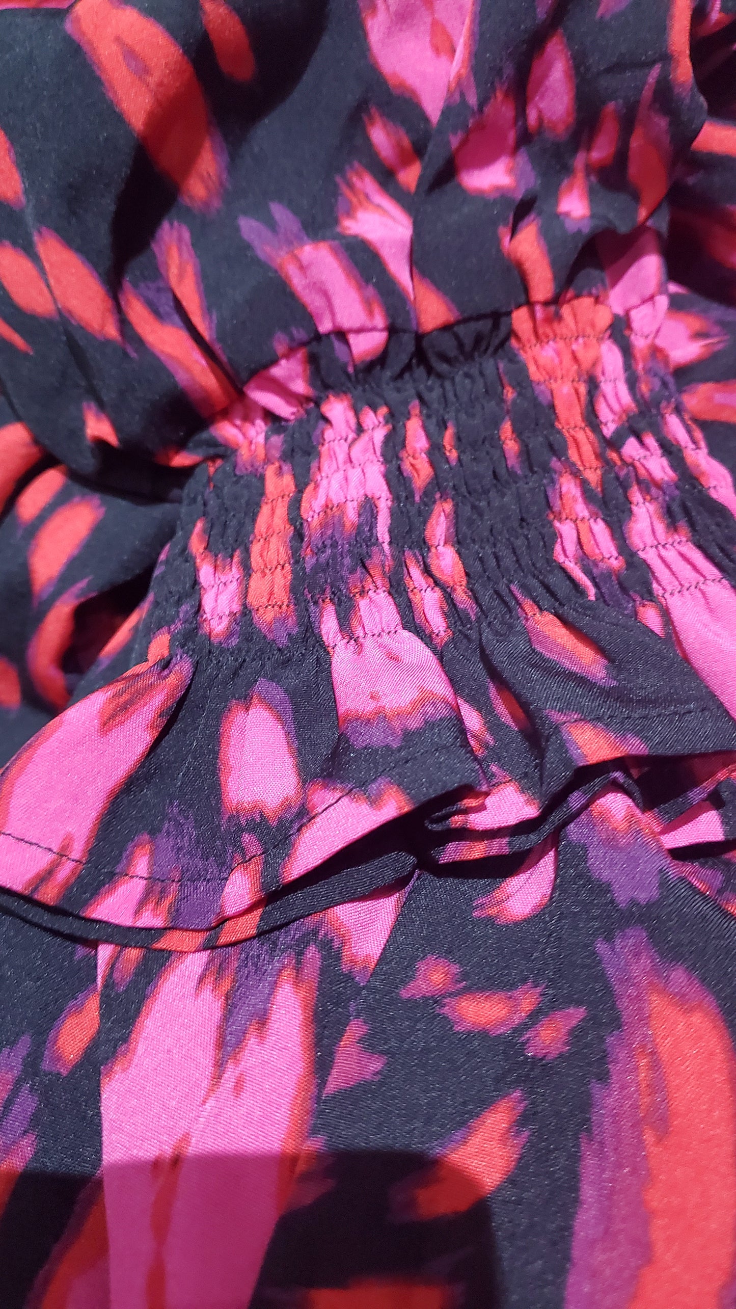 Red and Pink Print Midi Shirt Dress
