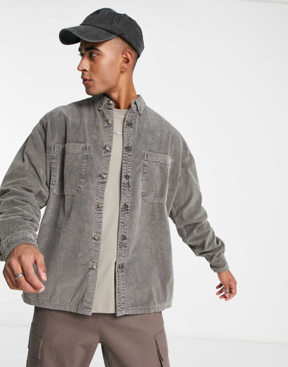 Oversized Cord Shirt in Vintage Washed Grey