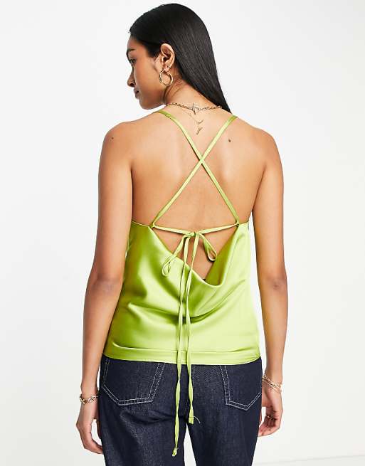 Cowl Satin Bias Cami in Lime