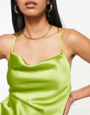 Cowl Satin Bias Cami in Lime