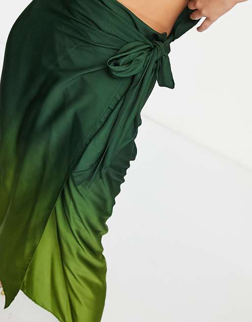 Satin Midi Skirt Co-ord in Green Ombre