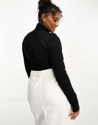Plus roll neck top in black