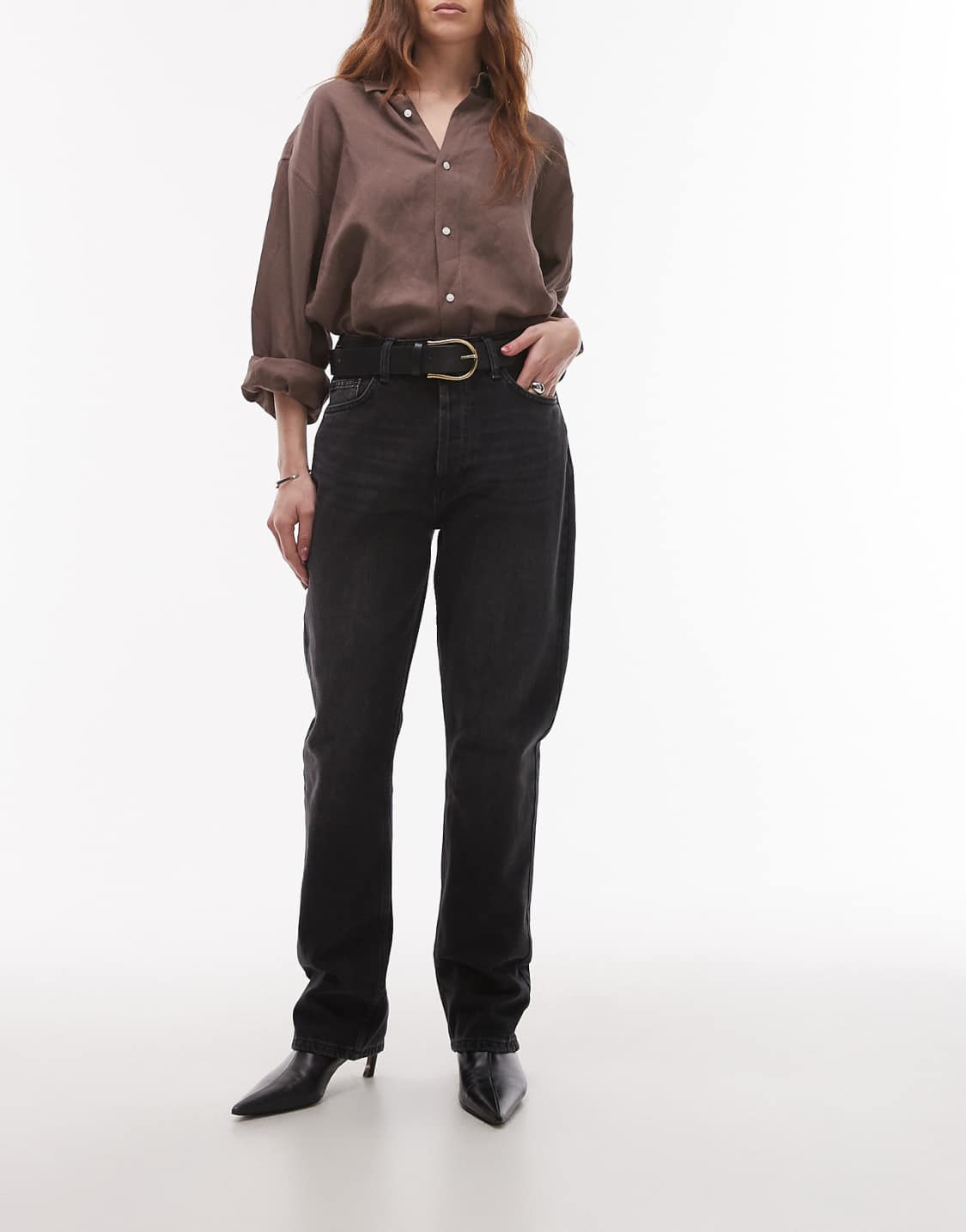 Topshop Kort high rise straight jean in washed black